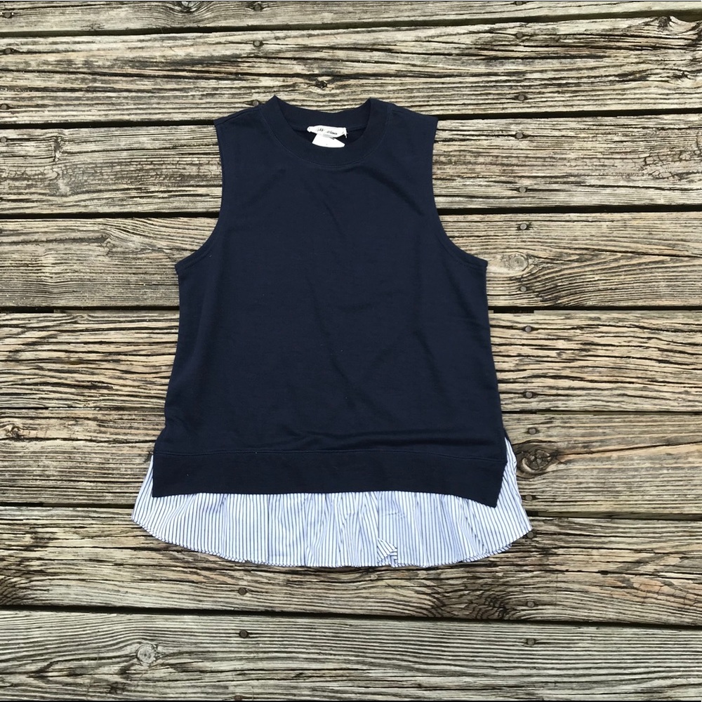 New ALL AT ONCE Layer Look 2Fer Sweatshirt Layered Dress Shirt Tank Top M